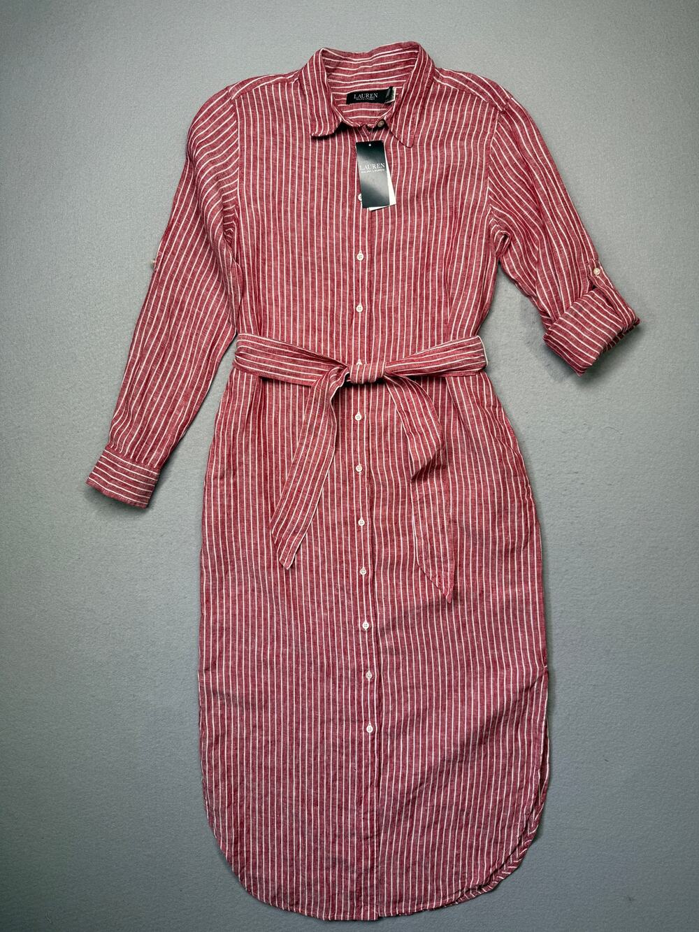 Lauren Ralph Lauren Women's Striped Linen Roll-Tab-Shirtdress red/white 2 $ 195